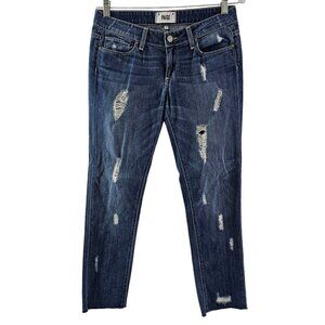 Paige Jimmy Jimmy Skinny Distressed Raw Cut-Off Hem Low Rise Blue Jeans Size 25